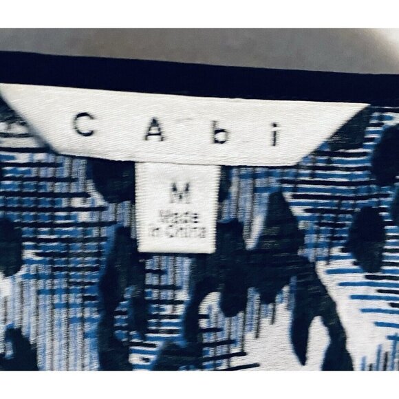 Cabi Top Womens Medium Fatale Blue Black Animal Print Sheer Button Up Boho 977 - Picture 6 of 9